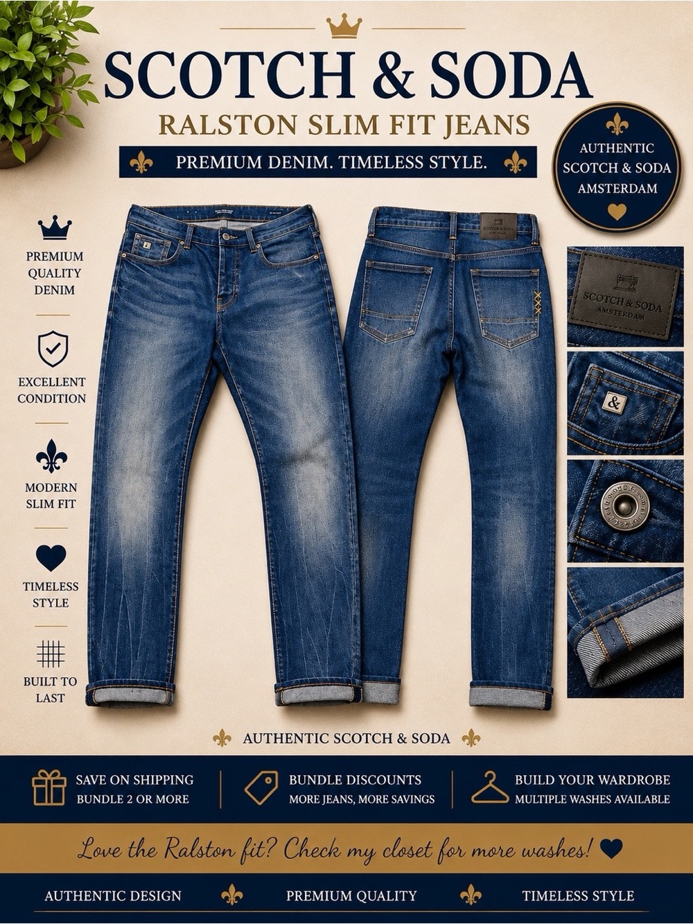 Scotch & Soda Ralston Medium Wash Slim Fit Men’s Jeans - Size 31/32
